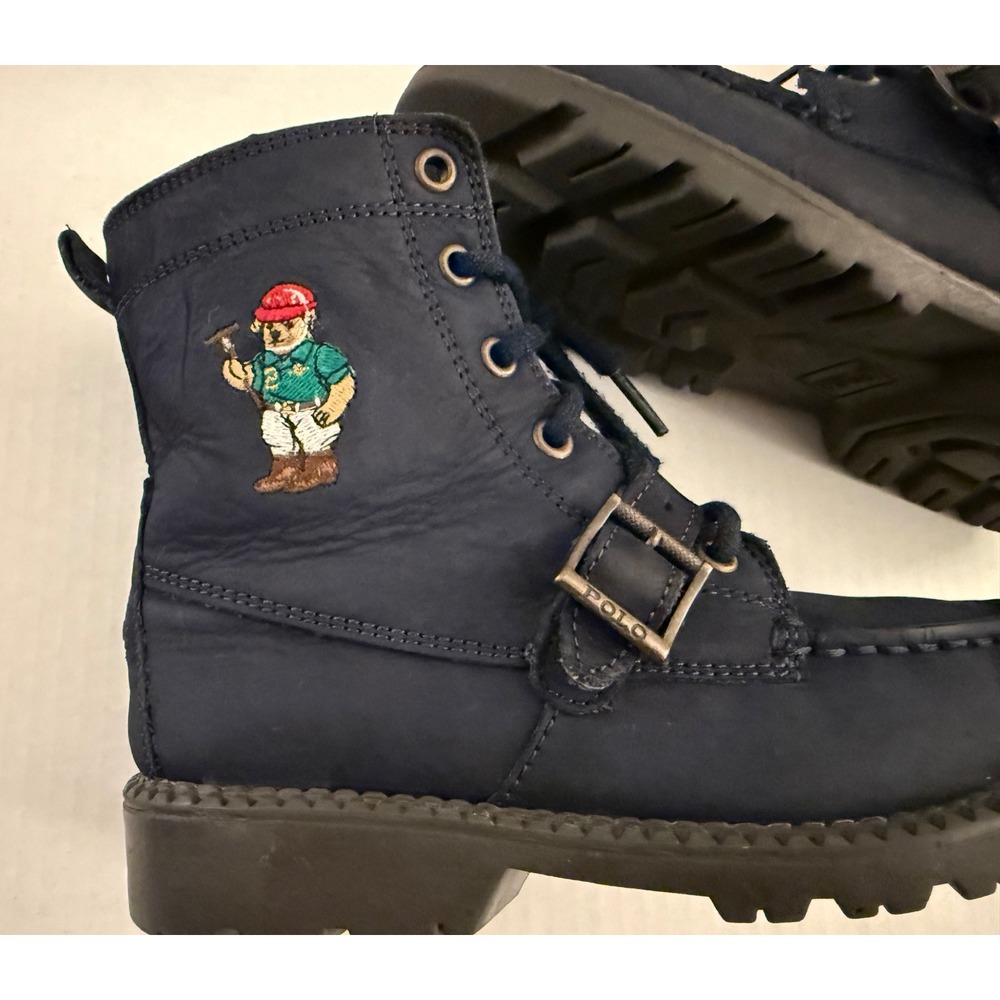 Ralph Lauren Suede Polo Bear Desert Boot Boys Size 3 Blue Lace-Up Hiking Ranger